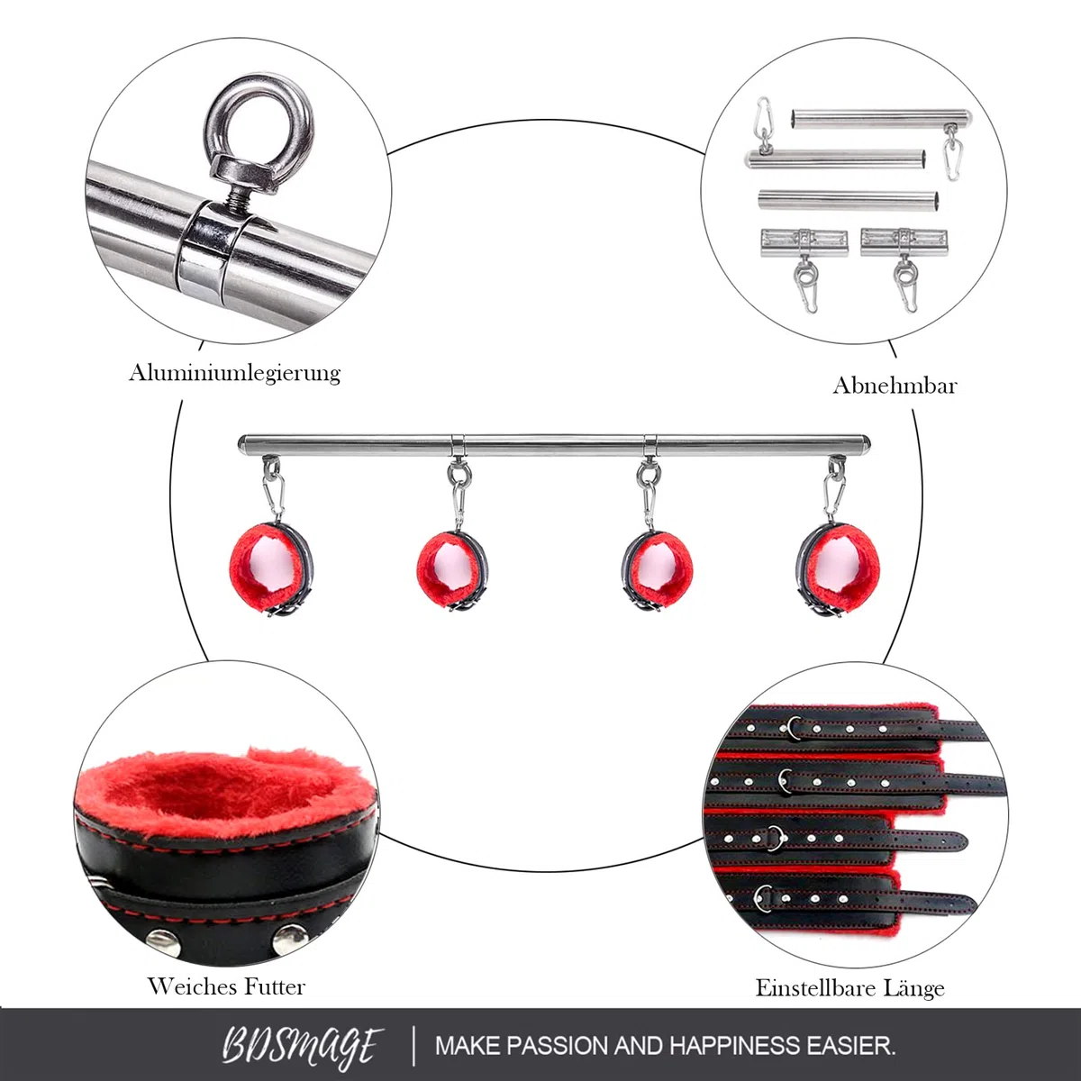 60CM ensemble de bondage barre d'expansion BDSM sex toy, barres de retenue de bondage en acier inoxydable avec menottes à la cheville, système de retenue de jambe à posture forcée