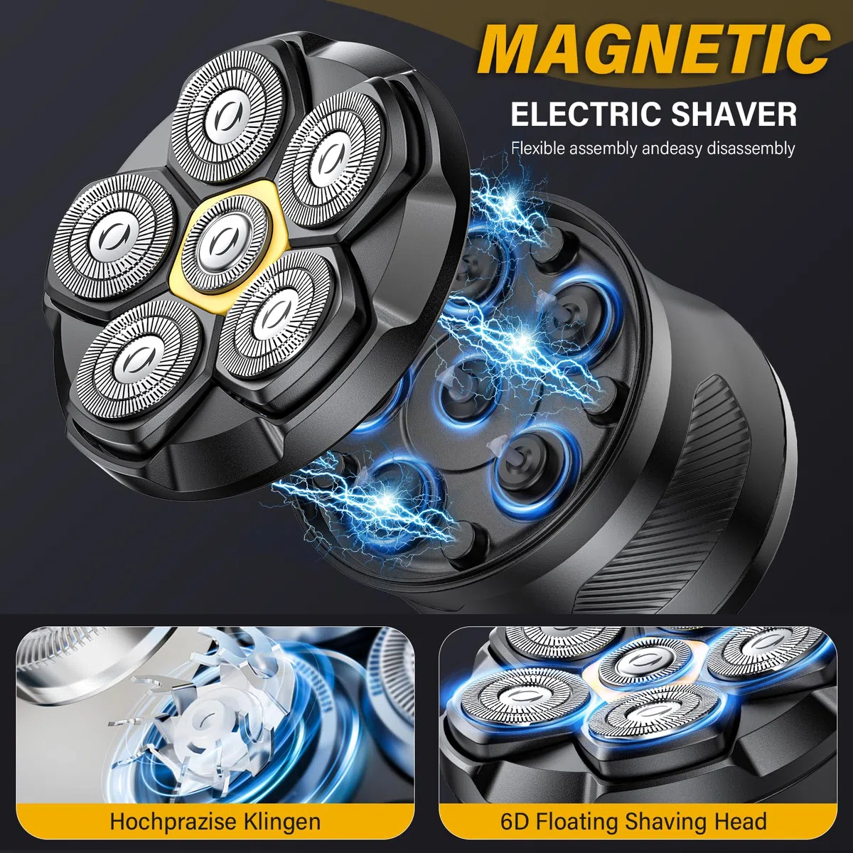 Rasoir Tete Chauve Homme,6D Tête Magnétique Rasoir Électrique Humide/sec étanche IPX7 Étanche Tondeuse Crane Chauve Type-C Rasoir Crane Homme Chauve avec Écran LED