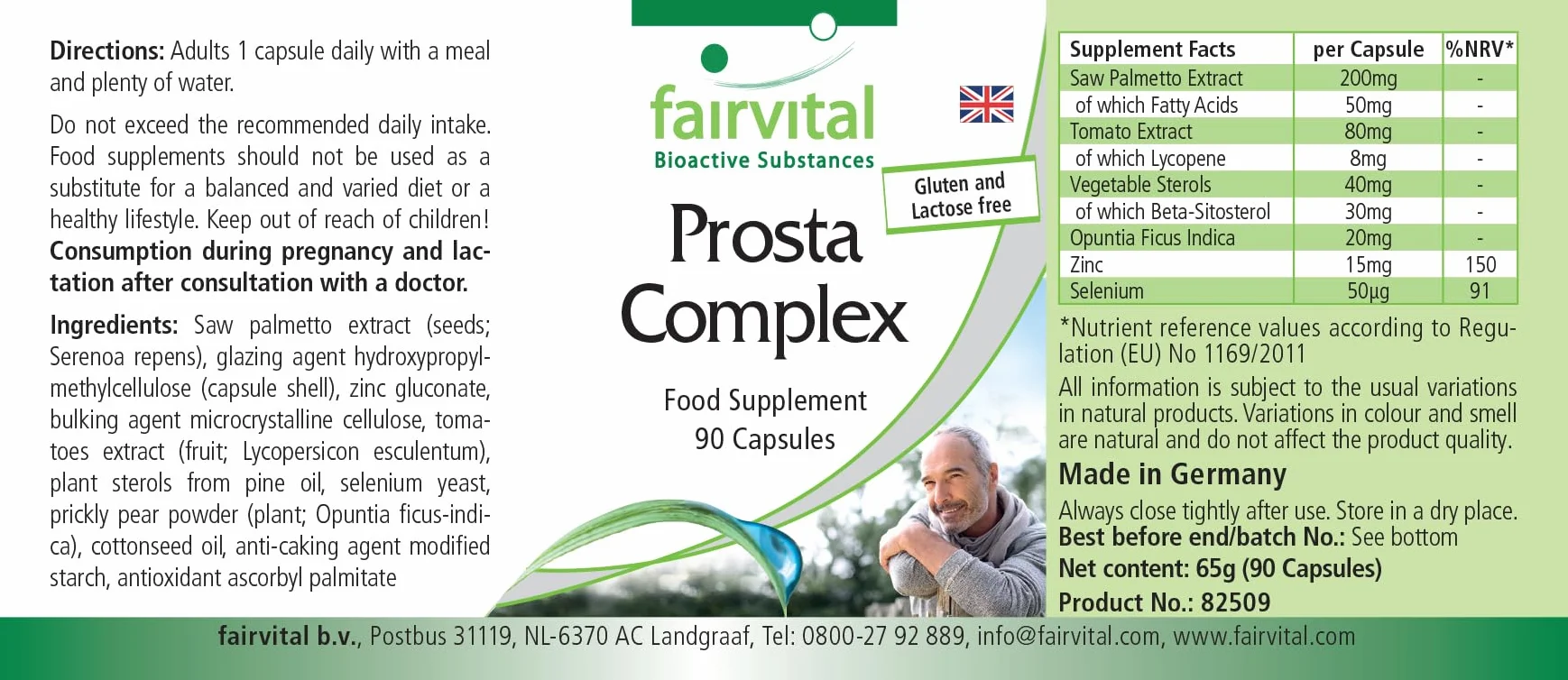 fairvital Complexe Prosta, VÉGÉTALIEN, HAUTEMENT DOSÉ, 90 gélules, avec sélénium, zinc, palmier nain, lycopène, bêta-sitostérol et opuntia