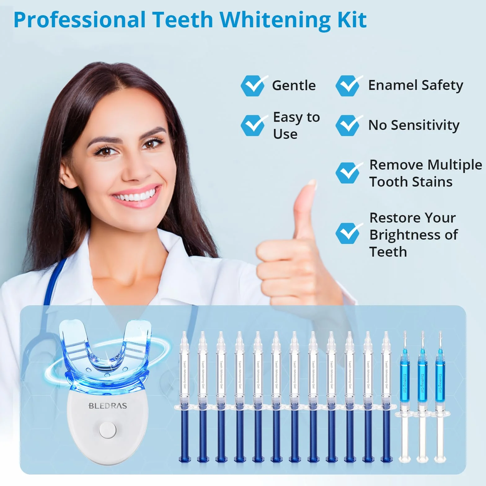 Kit Blanchiment Dentaire - Bledras Dents Blanches Professionnel avec 12 Gel Blanchiment, 3 Gel Apaisant, Plateau Dent- Soins Dentaires à Domicile en 20 Minutes (Set A)