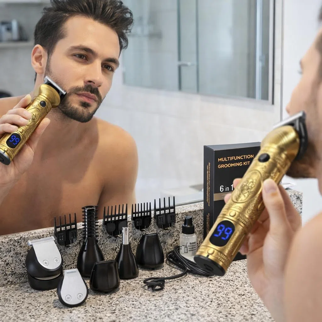 Tondeuse Barbe Homme Tondeuse Cheveux Professionnelle Avec Lame en T de Coupe de Cheveux Chauve 0 mm Rasoir électrique Tondeuse Corps de Précision pour Nez 6 en 1