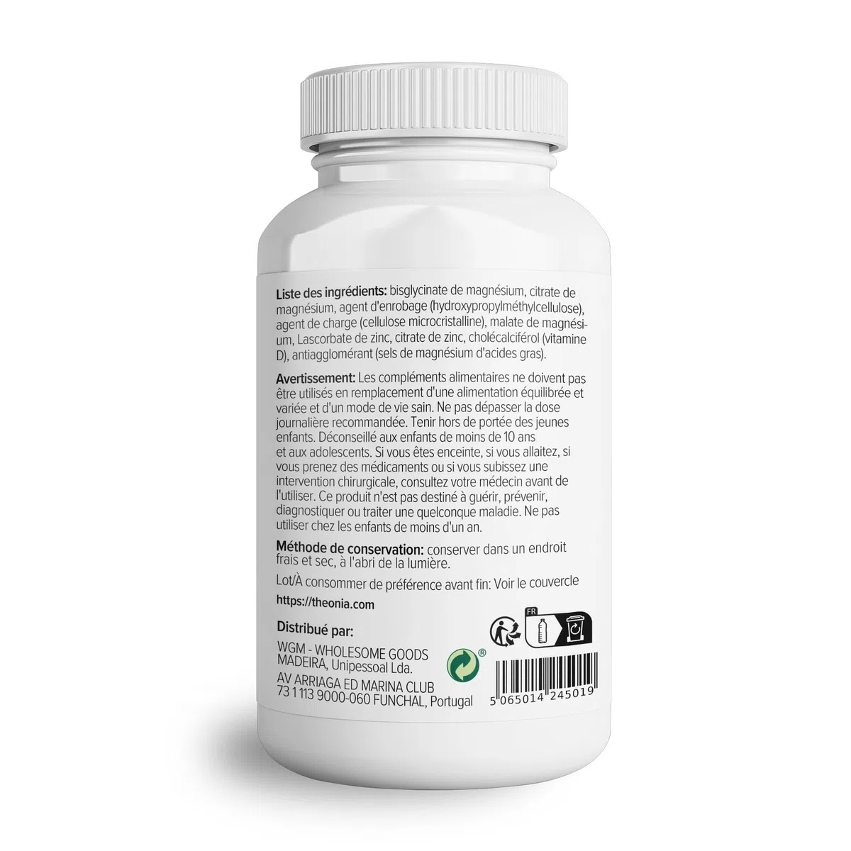 Complément alimentaire Complexe au Magnésium de Theonia à haute concentration 205 mg avec du zinc et de la vitamine D3 – Aide à la santé musculaire et osseuse - 60 gélules