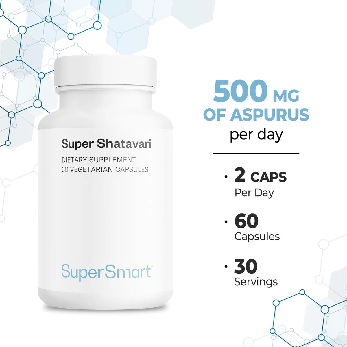 Super Shatavari - Soutien Naturel pour la Ménopause - Réduction des Bouffées de Chaleur, Sueurs Nocturnes, Fatigue et Changements d’Humeur - Etude clinique - 60 Gélules Végétales - SuperSmart