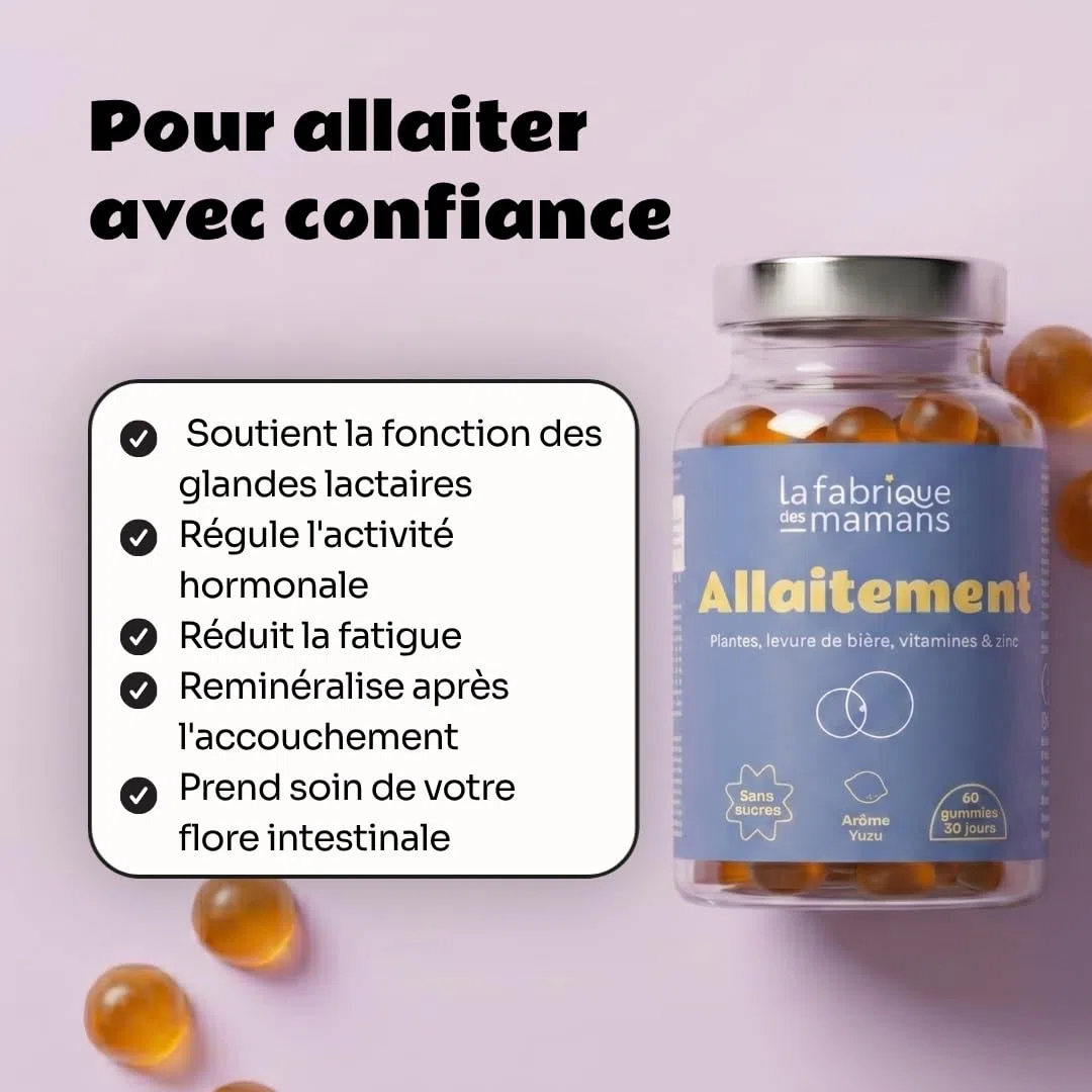 Gummies Allaitement - Soutien Lactation - Réduit la Fatigue - Origan, Moringa, Levure de Bière, Vitamines B & D - Fabriqué en France - 60 Gummies (30 jours) (Lot de 2)