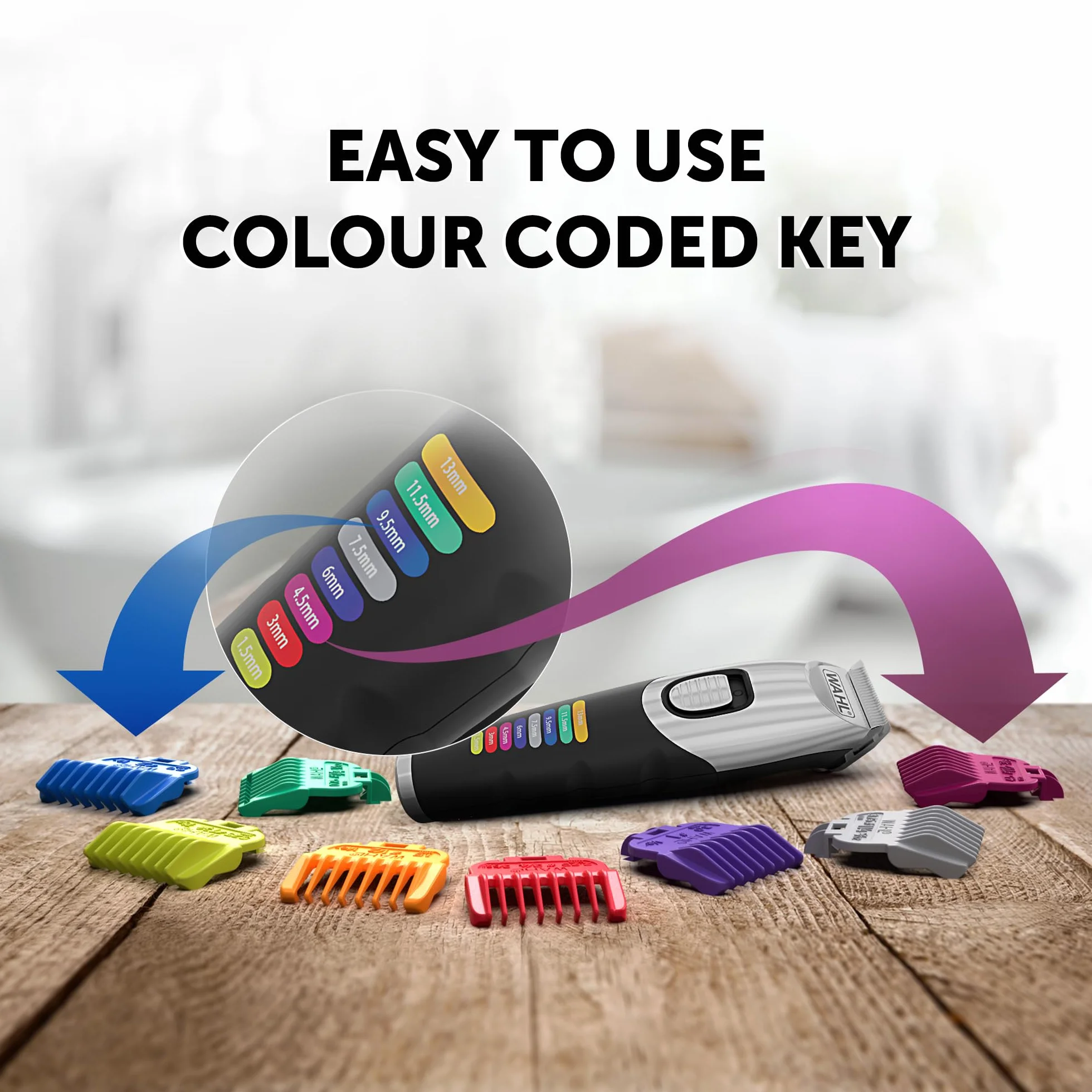 Wahl Tondeuse à barbe Colour Trim - Peignes de guidage innovants à code couleur - 240 minutes d'autonomie - Chargeur USB - Idéal pour la salle de sport et les voyages - Lames affûtées avec précision