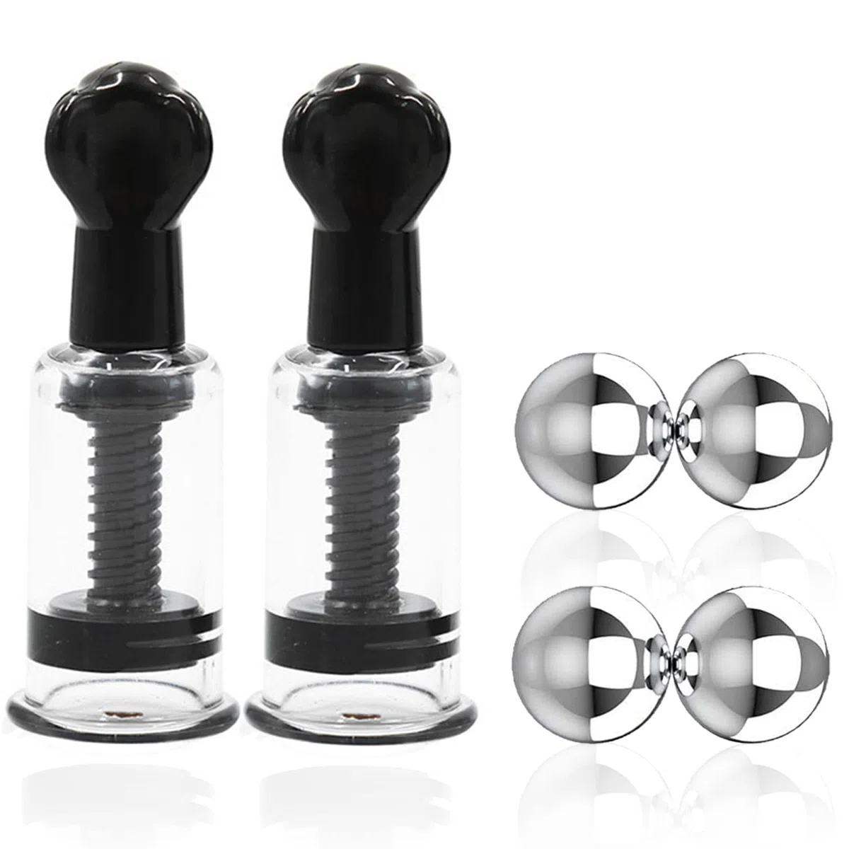 Tétons Stimulation 2 Suceurs Mamelons + 4 Pinces à tétons Boules Magnétiques,Sex toys Vagin Clitoris Ventouse Tire-lait Torture jouets sexuels pour Femmes Couples