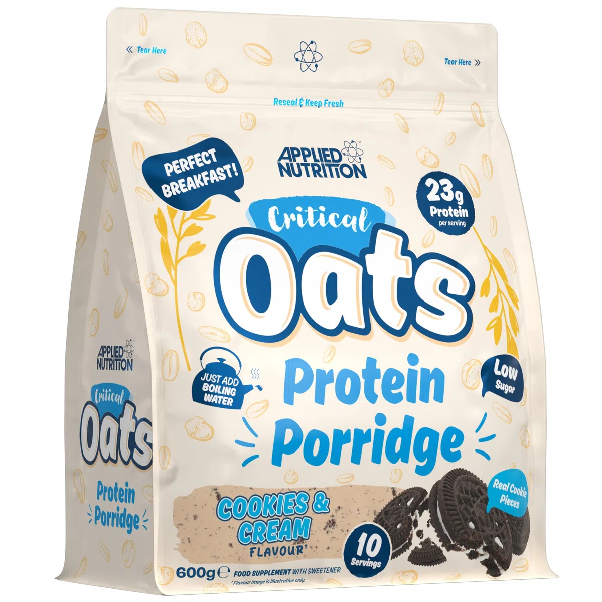 Applied Nutrition Critical Oats Porridge Protéiné, Protéine de Whey, Protéines de Lactosérum en Poudre avec Avoine Complète, Isolat de Protéines ISO-XP, Acides Aminés (600g, Cookie & Cream)