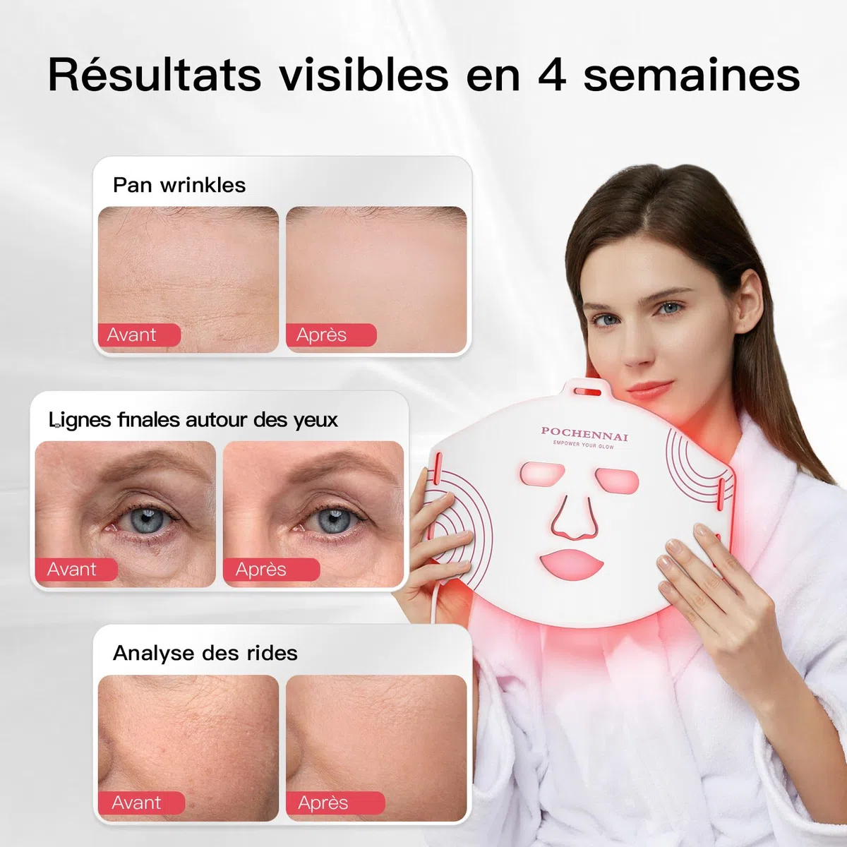Luminiva Masque LED Visage – Lumière Rouge 633 nm & Infrarouge 850 nm, Masque de Luminothérapie en Silicone Flexible, 3 Niveaux d’Intensité, Appareil de Soin du Visage à Domicile