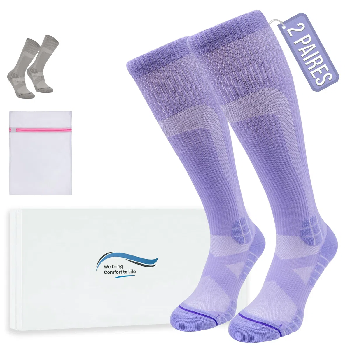 360 RELIEF Bas de Contention Homme - Chaussettes de Contention Femme Pour Salle de Sport, Haltérophilie, Course à Pied - Bas de Contention Légers et Respirants Avec Sac à linge