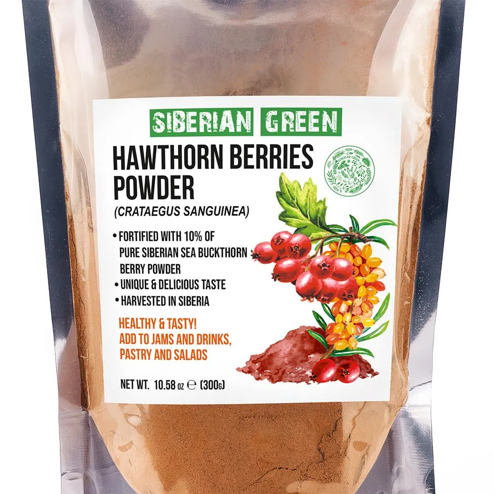 Farine d'aubépine de Sibérie 300g Séché avec des baies d'argousier Poudre fine Thé Crataegus Sanguinea hippophae rhamnoides Sibérie Montagnes de l'Altaï Taïga