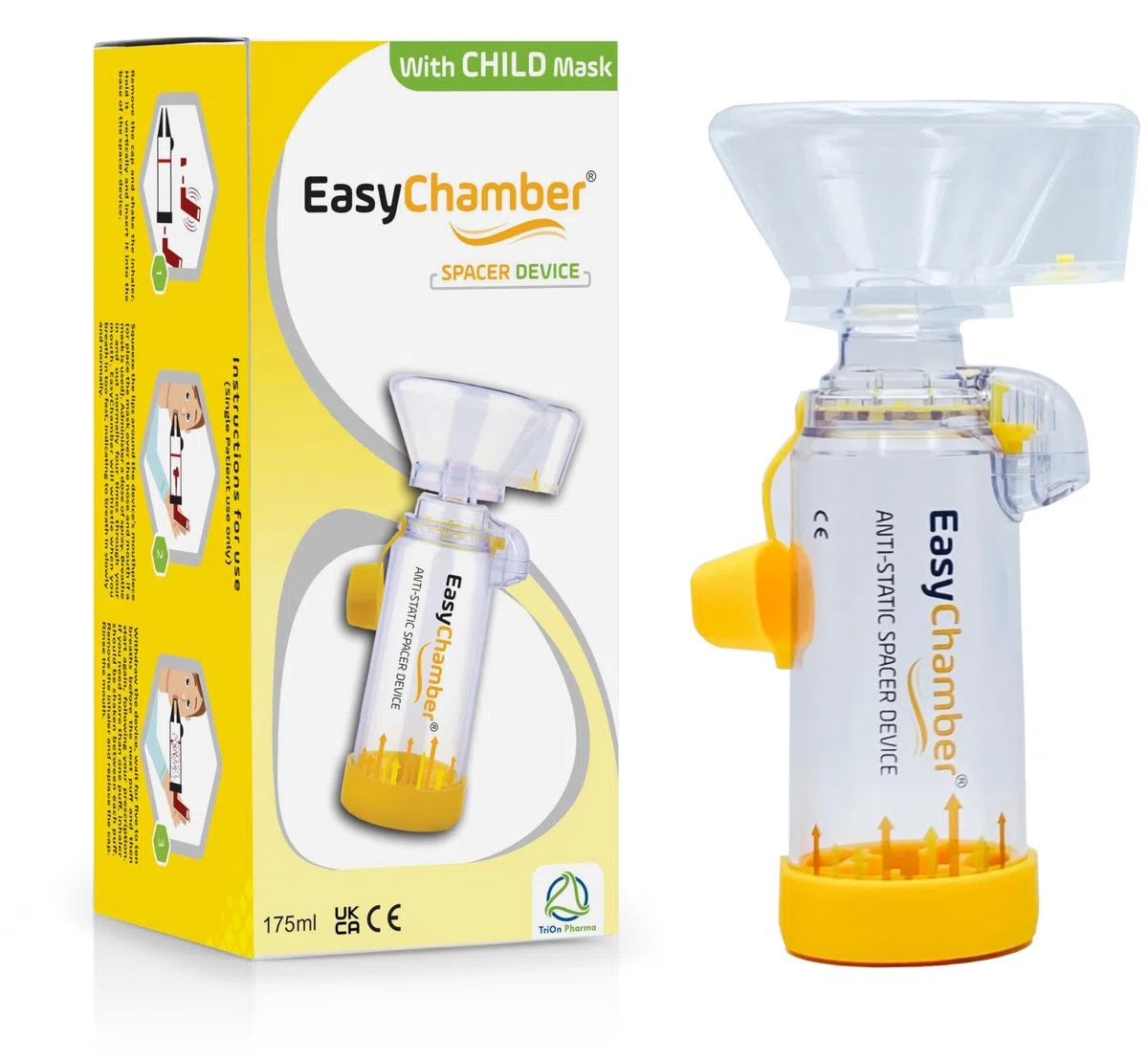 Dispositif d'espacement antistatique avec masque pour enfant, chambre d' Inhalateur, à utiliser avec l'inhalateur doseur, sans BPA ni latex.