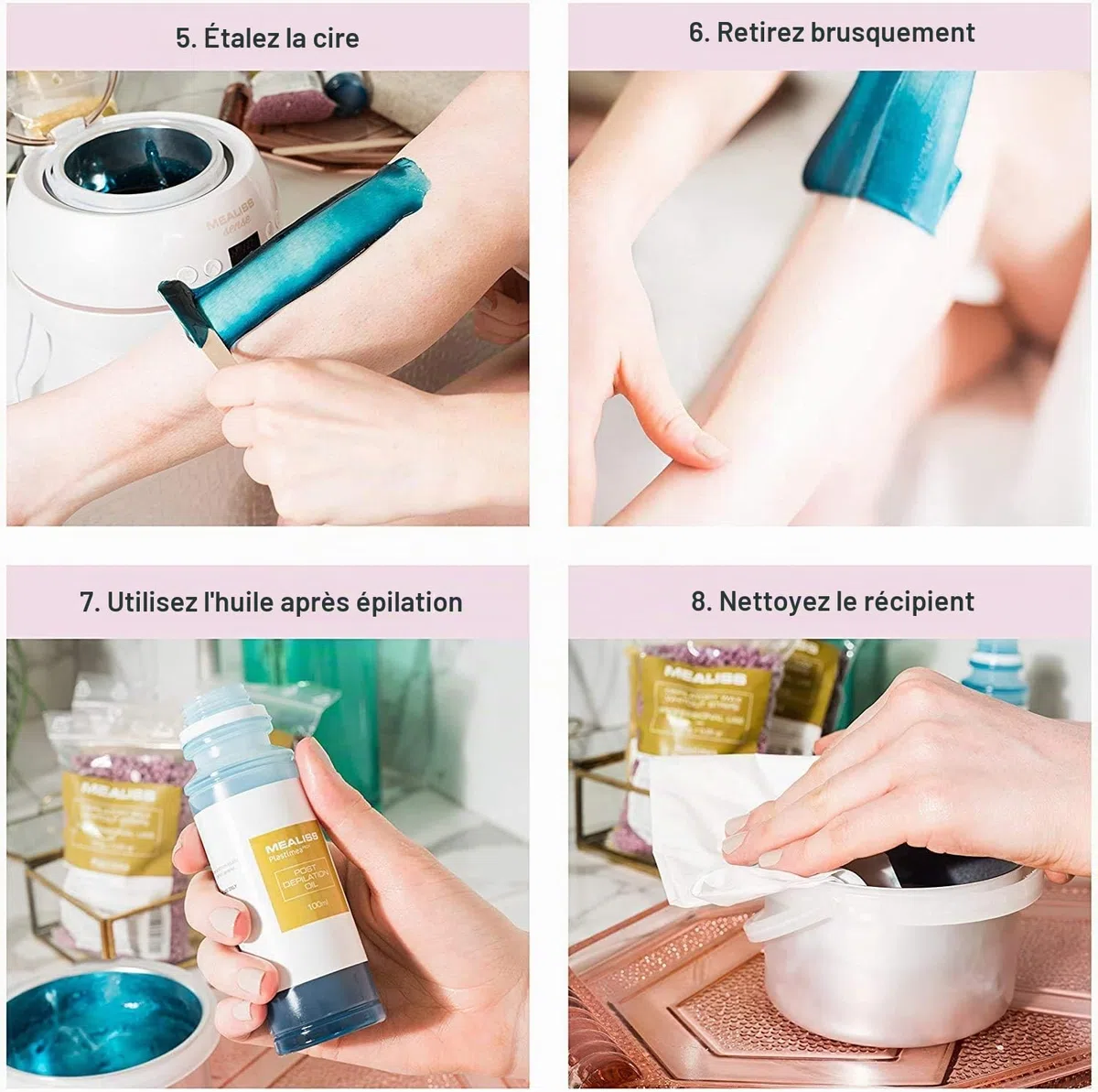 KIT d’épilation à la cire premium ✦ Mealiss Sense - Chauffe Cire 150W Ecran Digital LCD + 1 KG de cire dépilatoire, huile + accessoires. Fabrication Française. Epilation corps et visage ✦ Plastimea