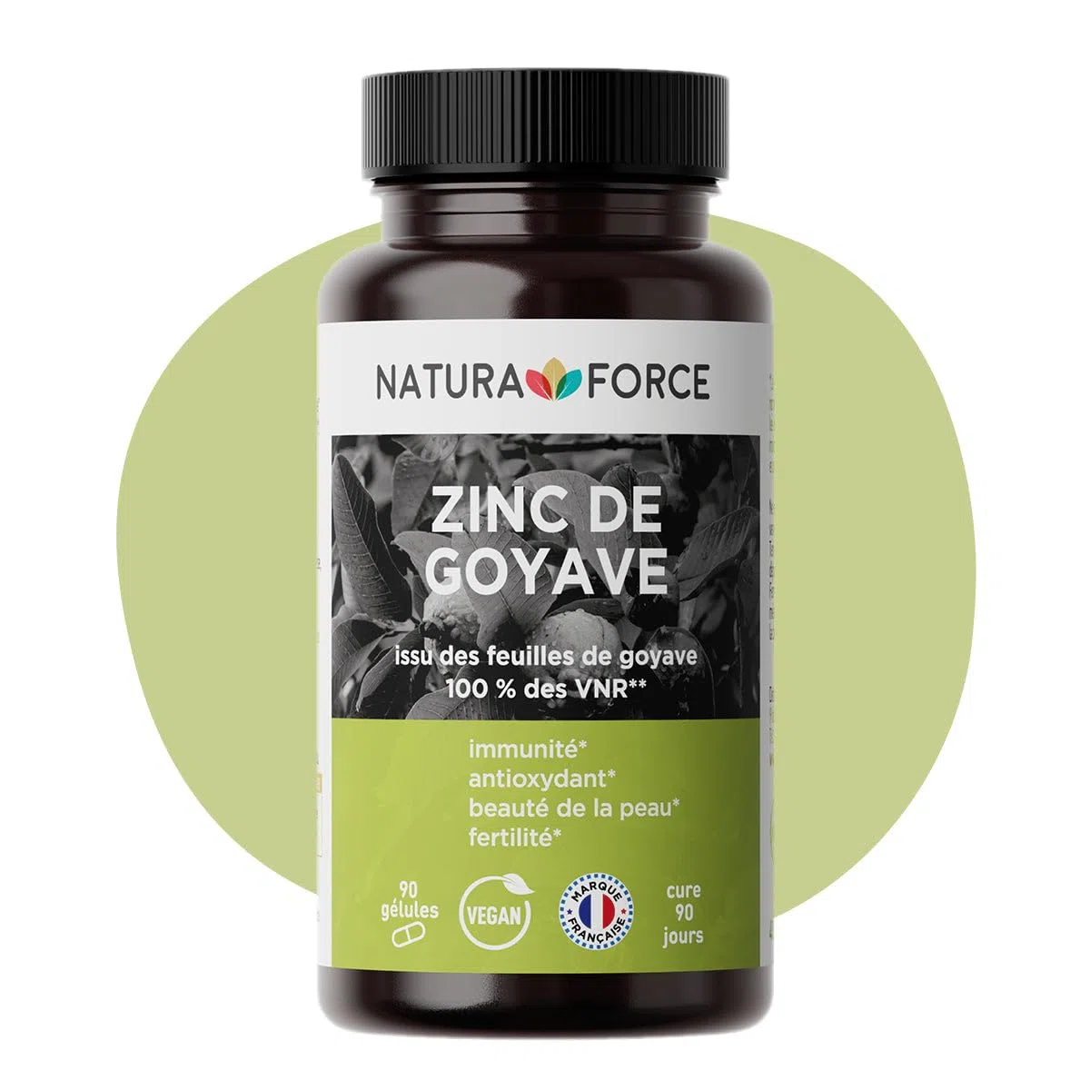 Zinc de Goyave - Naturel et à Haute Assimilation - Stress Oxydatif, Système Immunitaire - Issu des Feuilles de Goyave, Couvre 100% des VNR - Boite de 90 Gélules