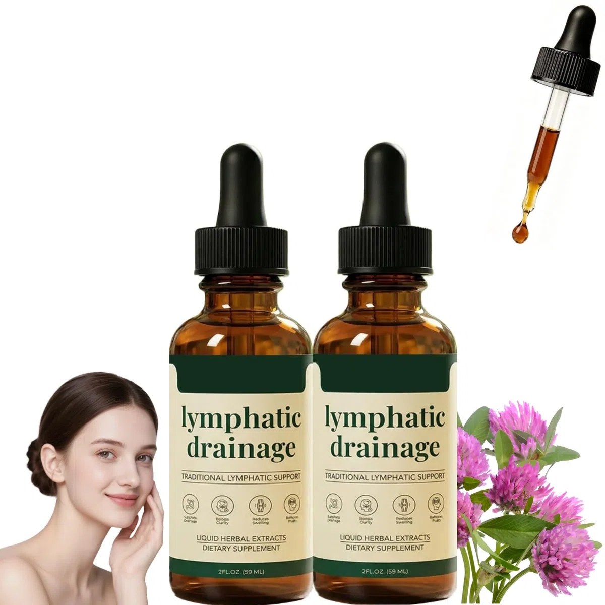 Drainant Lymphatique, Lymphatique Gouttes, Naturelles Pour Femmes Hommes, 59ML (2pc)
