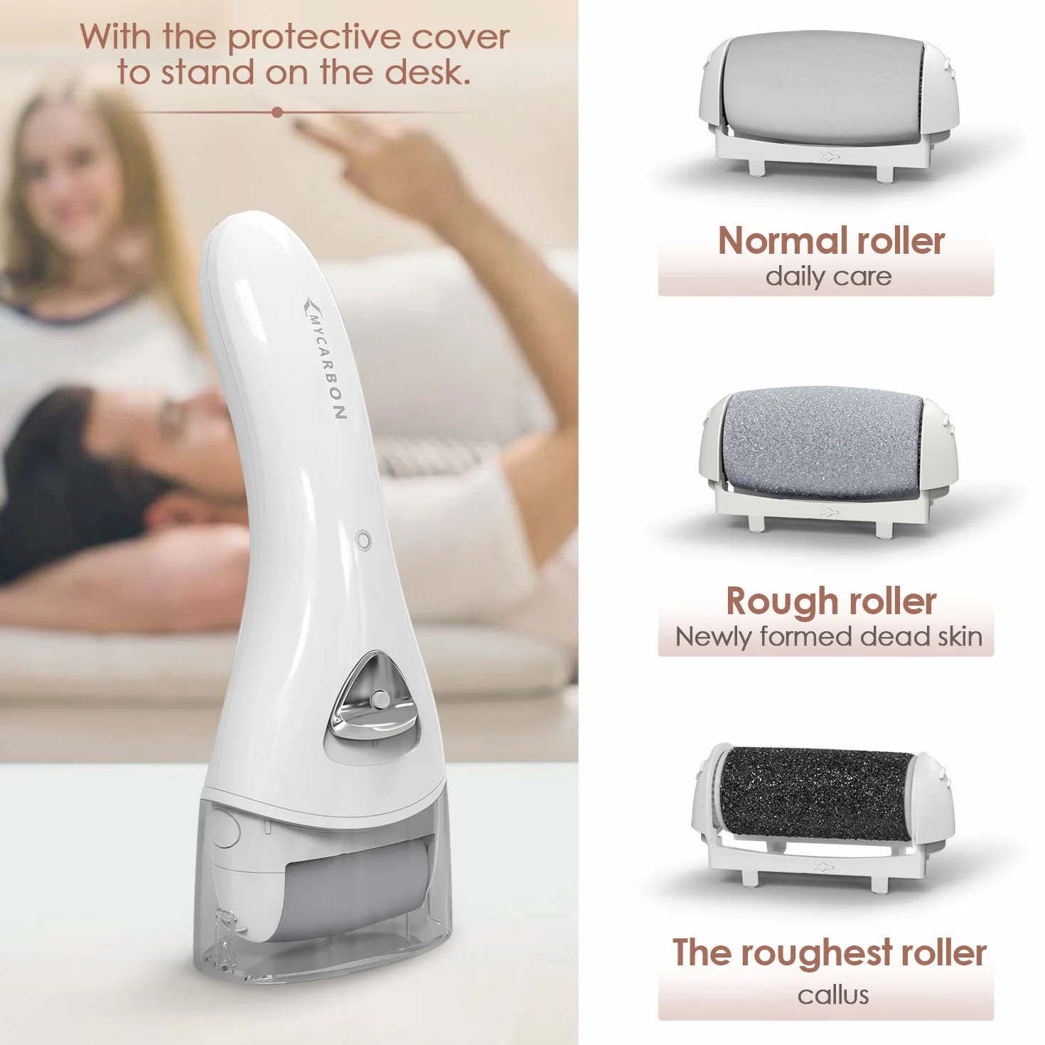 MYCARBON Rapeuse Pieds Pedicure Electrique Professionnel Rechargeable IPX6 Etanche Lime Ponceuse Callosité Corne Peau Morte Lumière LED Couvercle de Protection - BCM-1138