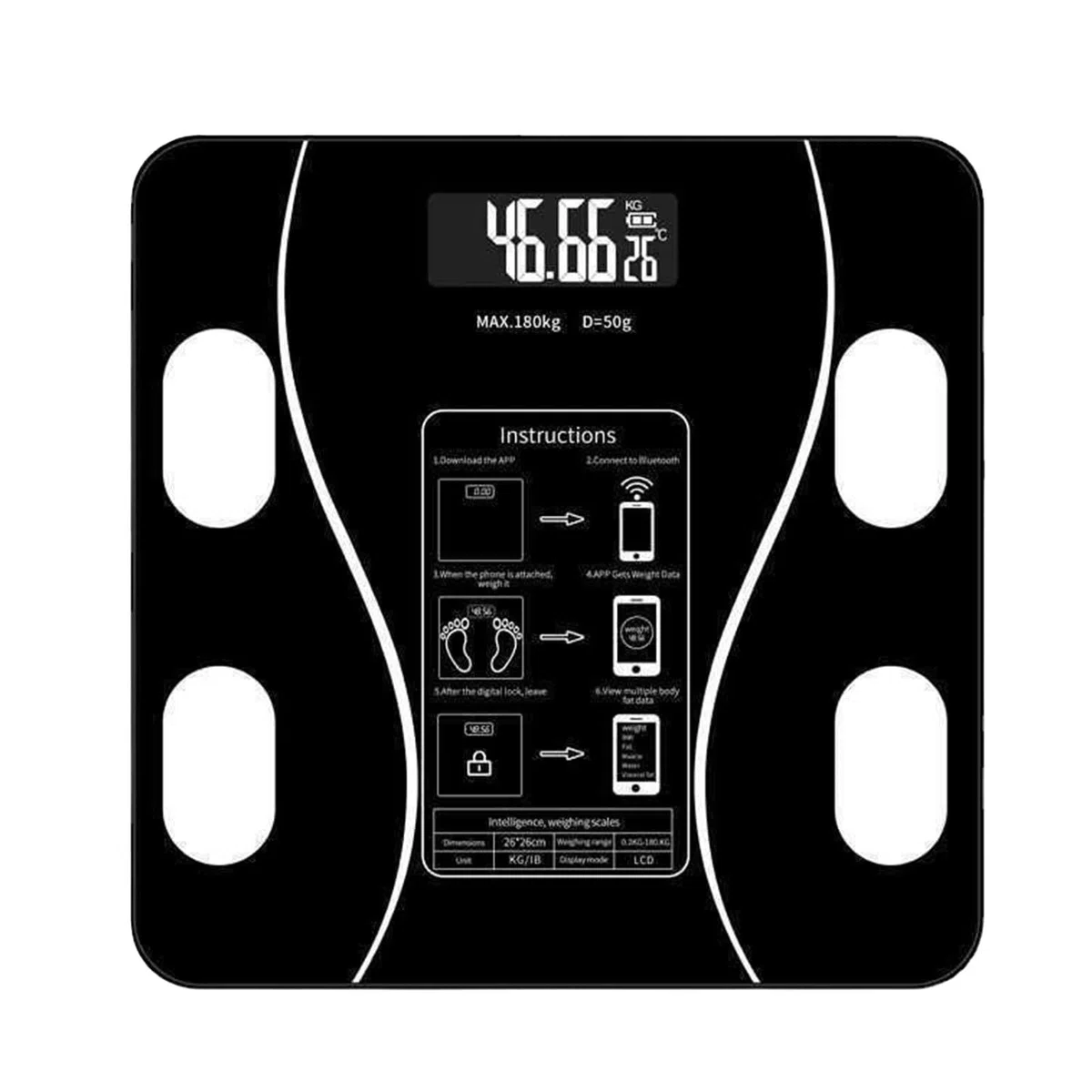 Échelle d'analyse corporelle numérique | Échelle de salle de bain avec BMI et graisse corporelle | Les passager intelligents s'échelle jusqu'à 180 kg - Mesure précise via l'application pour hommes/f