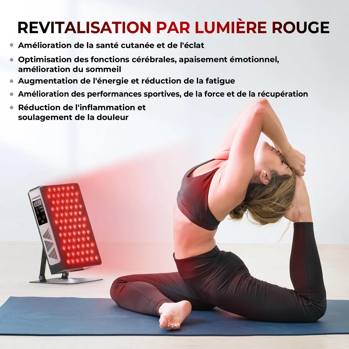 FliKEZE Thérapie par lumière rouge, 78 LED à double puce, 660 nm et 850 nm, lampe infrarouge proche infrarouge