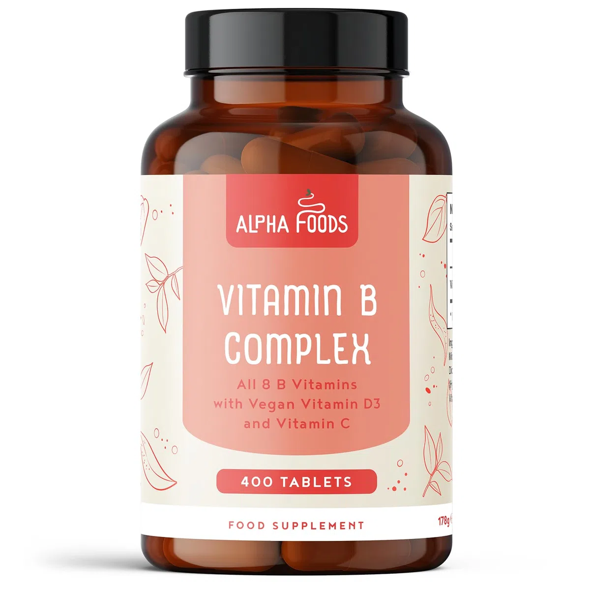 Vitamine B Complex | 400 Comprimés Végétaliens (+ 1 An) | 8 B Vitamines (B1, B2, B3, B5, B6, B12, Biotine, Acide Folique) avec Vit C & D3 | Énergie, Métabolisme & Système Nerveux (EFSA) | Alpha Foods