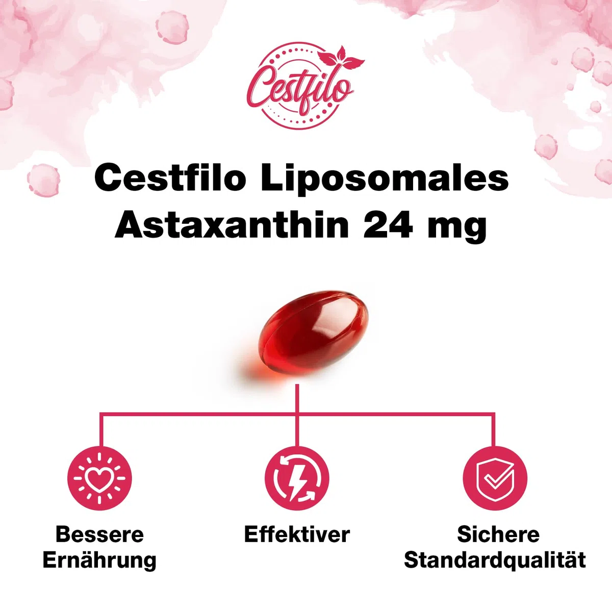 Liposomale Astaxanthine Supplement 24MG, absorption maximale, antioxydant naturel, sans gluten, sans GMO et sans gluten (60 Count (Pack of 1))