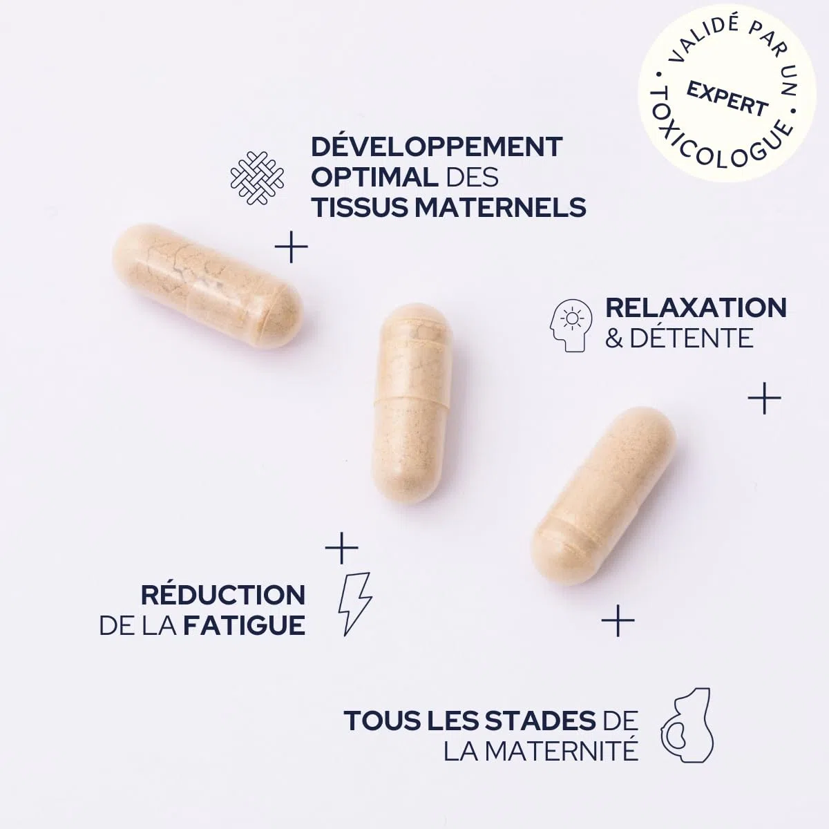 EPYCURE - Cure Essentiel Maternité - Croissance Tissus Maternels et Bien-Être - 100% Naturel - Vitamine B9, Camomille, Lactobacillus, Magnésium, Fer, Iode - 1 Mois - Vegan