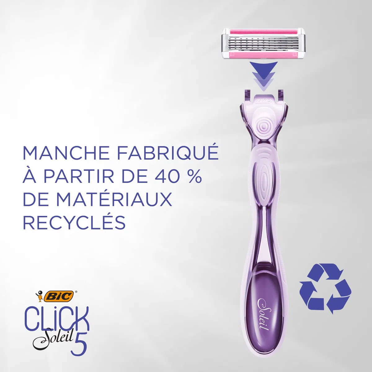 BIC Razors Click 5 Soleil Recharges Rasoir Femme 5 Lames, Bande Lubrifiante Enrichie en Aloe Vera, Boîte de 8 recharges