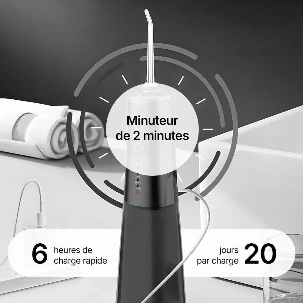 Oryzom Hydropulseur Sans Fil Pour Un Soin Dentaire,Hydropulseur Dentaire,Jet Dentaire,Buccal Optimal 5 Modes,4 Embouts Réservoir De 300 Ml Étanchéité Ipx7 Jet Dentaire Pour Gencives