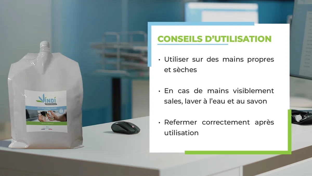 Vindi Désinfectant solution hydroalcoolique - Bidon-écorecharge de 5L - Fabrication Française - 76% d'alcool - Désinfection des mains et des surfaces - Virucide