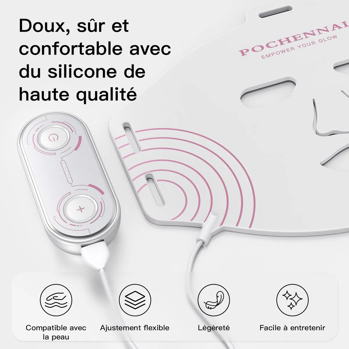 Luminiva Masque LED Visage – Lumière Rouge 633 nm & Infrarouge 850 nm, Masque de Luminothérapie en Silicone Flexible, 3 Niveaux d’Intensité, Appareil de Soin du Visage à Domicile