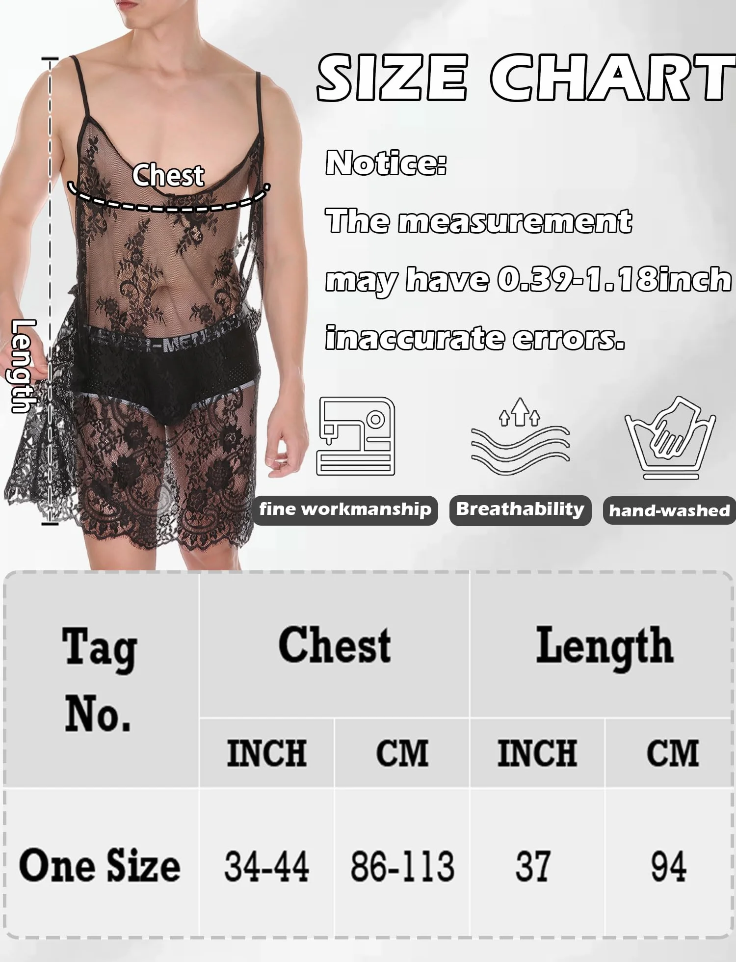 AIEOE Robe de nuit sexy en dentelle pour homme - Sous-vêtements transparents - Ultra fine et extensible - Taille unique