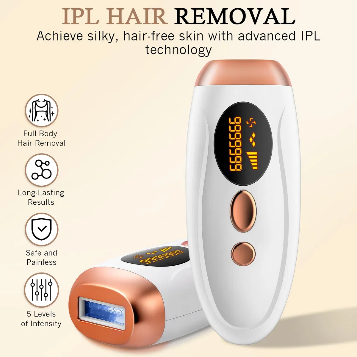 Épilateur Lumière Pulsée avec Refroidissement, 999,999 Flashs, 5 Niveaux d'Énergie, Salon à la Maison, Épilation Laser Définitive et Indolore pour Femme & Homme, Visage, Corps, Maillot, Aisselles