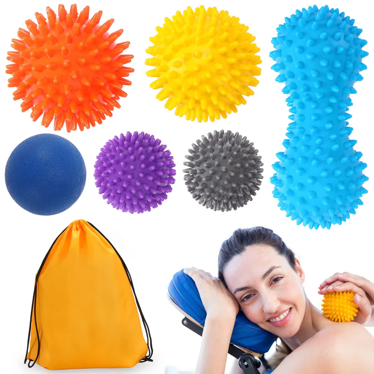 SANNIX Balles de Massage Lot de 6 Balles à Picots Anti-stress Réflexologie Massage de Trigger Point pour le dos Jambes Pieds Mains