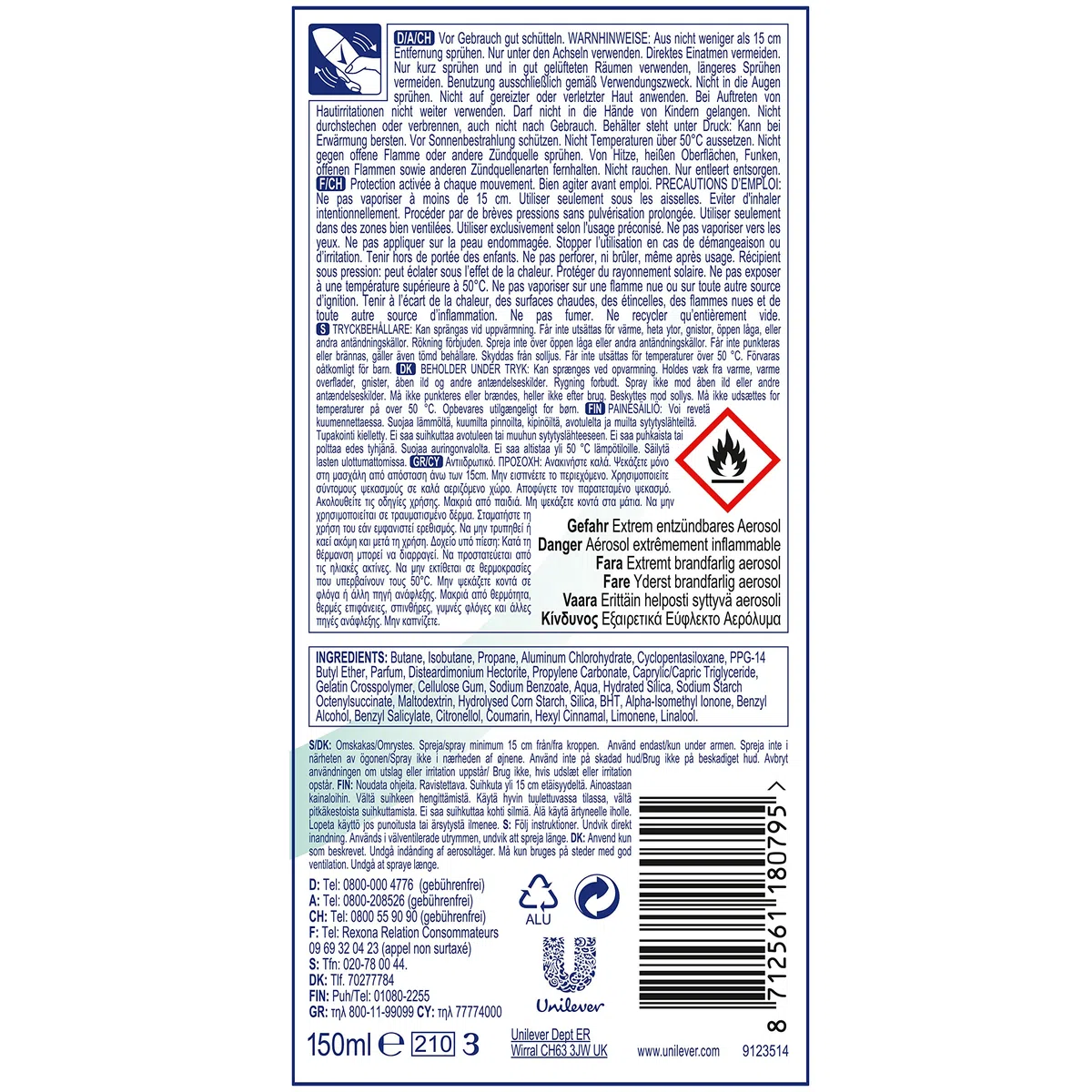 Rexona Shower Fresh Lot de 6 déodorants en spray pour femme 6 x 150 ml