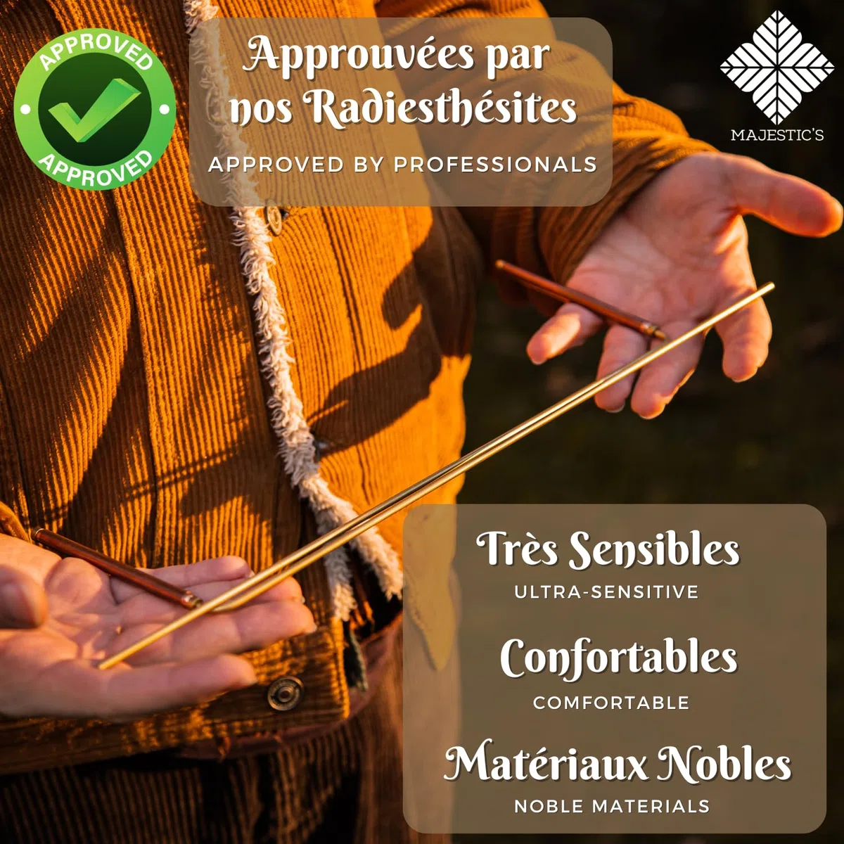 Majestic's Baguettes de Sourcier Professionnelles Manches 100% Cuivre & Pendule Divinatoire Egyptien THOT de Radiesthésie - Baguette de Sourcier x2 - [Garantie à Vie]