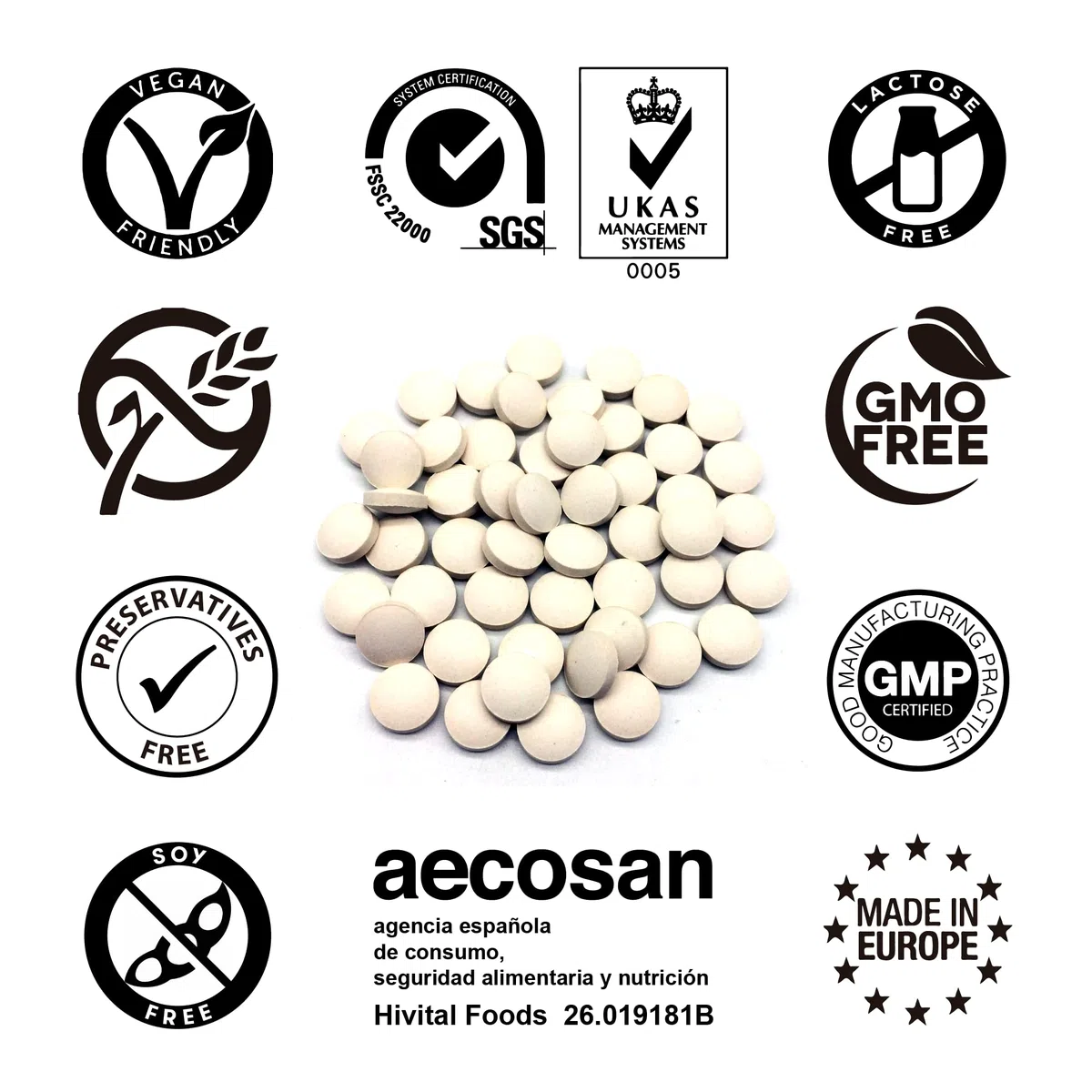 Vitamine K2 MK7 200 mcg. 240 comprimés végétaliens de vitamine K pour 8 mois de traitement. 200 mcg de vitamine K2 Menaquinone MK-7. Fabriqué en Europe par HIVITAL