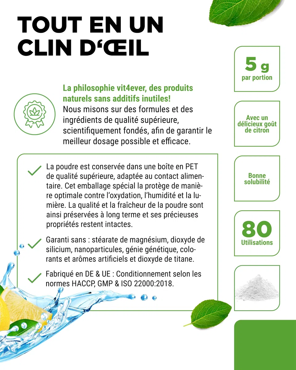 Electrolytes - 400 g (80 portions) - Formule d'hydratation avec chlorure, potassium, sodium, calcium, magnésium - Parfait pour les sportifs en cas de déshydratation - Sans sucre - Vegan - Goût citron