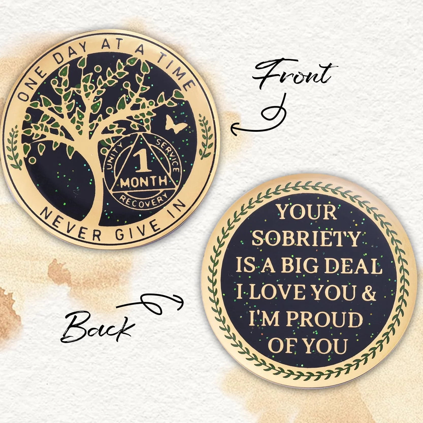 Pièce de monnaie de sobriété d'un mois - Jetons AA et médaillons - Arbre de vie - Jeton de 30 jours - Cadeau d'anniversaire de sobriété pour homme et femme - Cadeaux alcooliques anonymes
