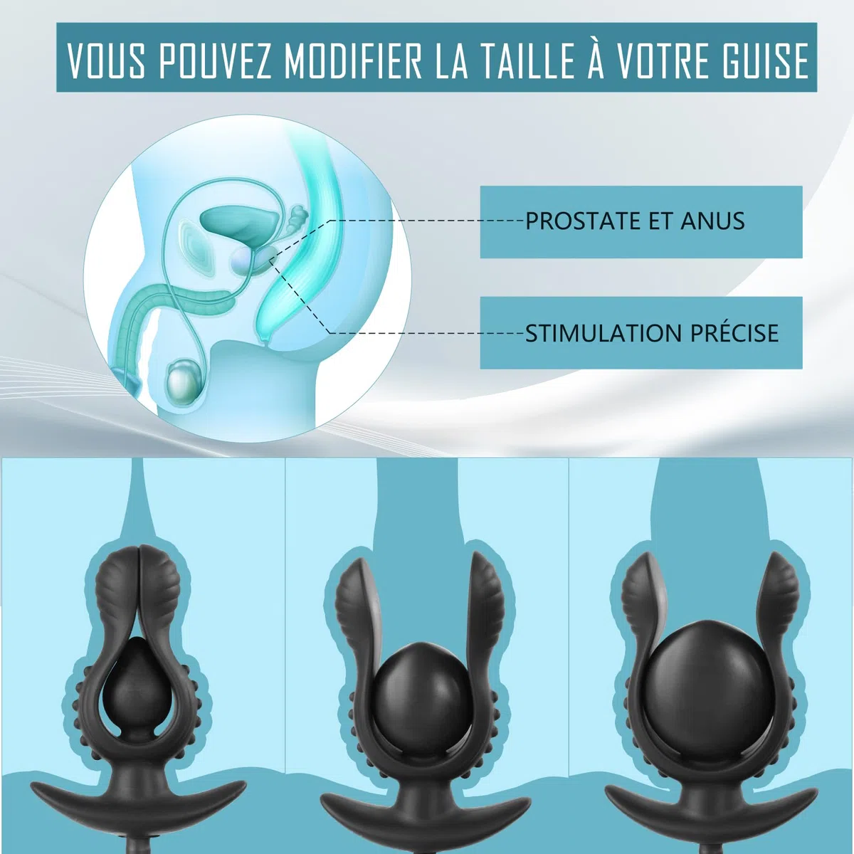 Plug Anal Gonflable en Silicone, Fleur avec Pompe Amovible – Grand Dilatateur Anal pour Stimulation de la Prostate, Sex Toy pour Hommes et Femmes