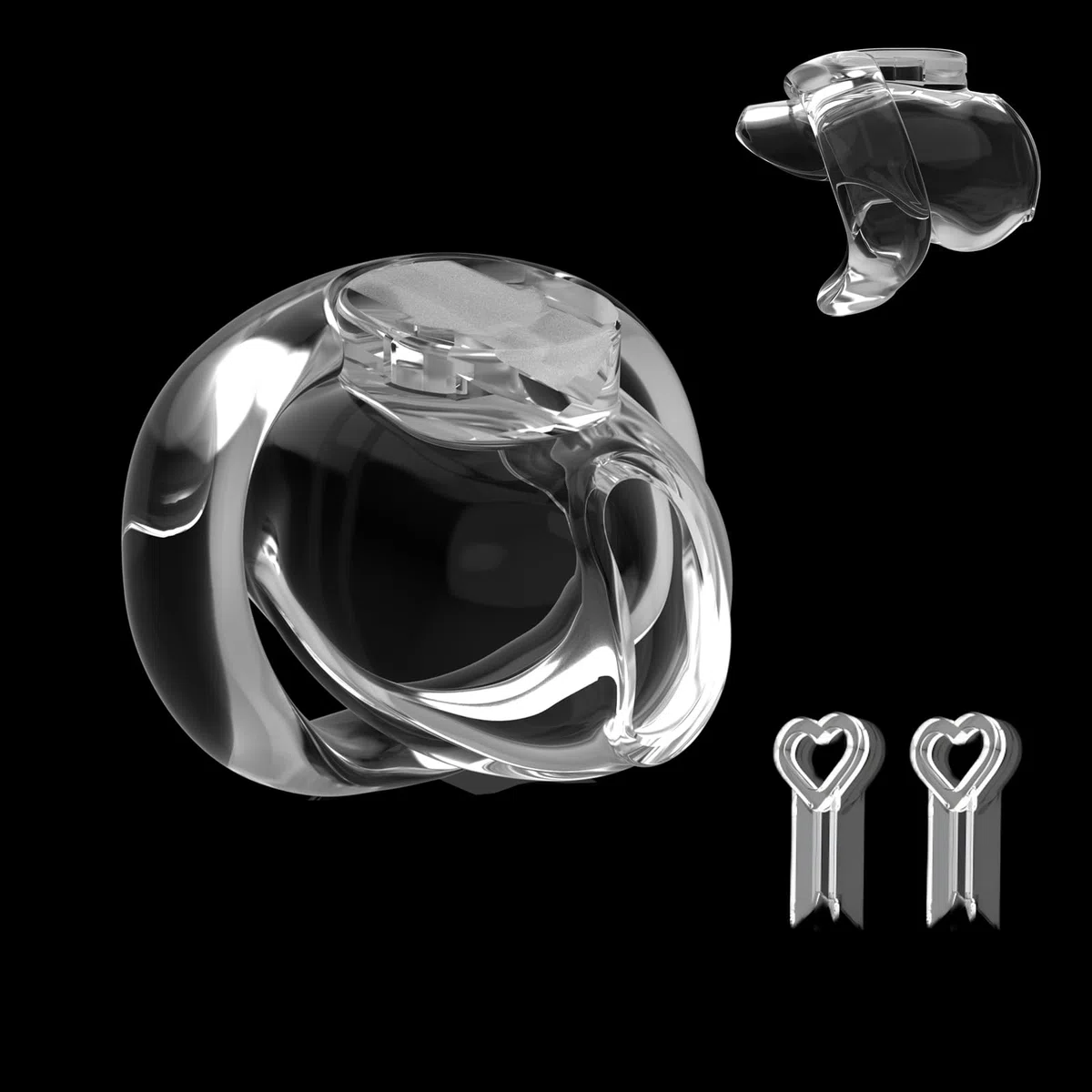 Cage de Chasteté pour Pénis Petite Chastity Cage avec 2 Clés et 4 Anneaux Différents Sex Toys pour Man Cage Chastetée pour Bondage les Pénis des Hommes Légère et Respirante (Clear,Nub)