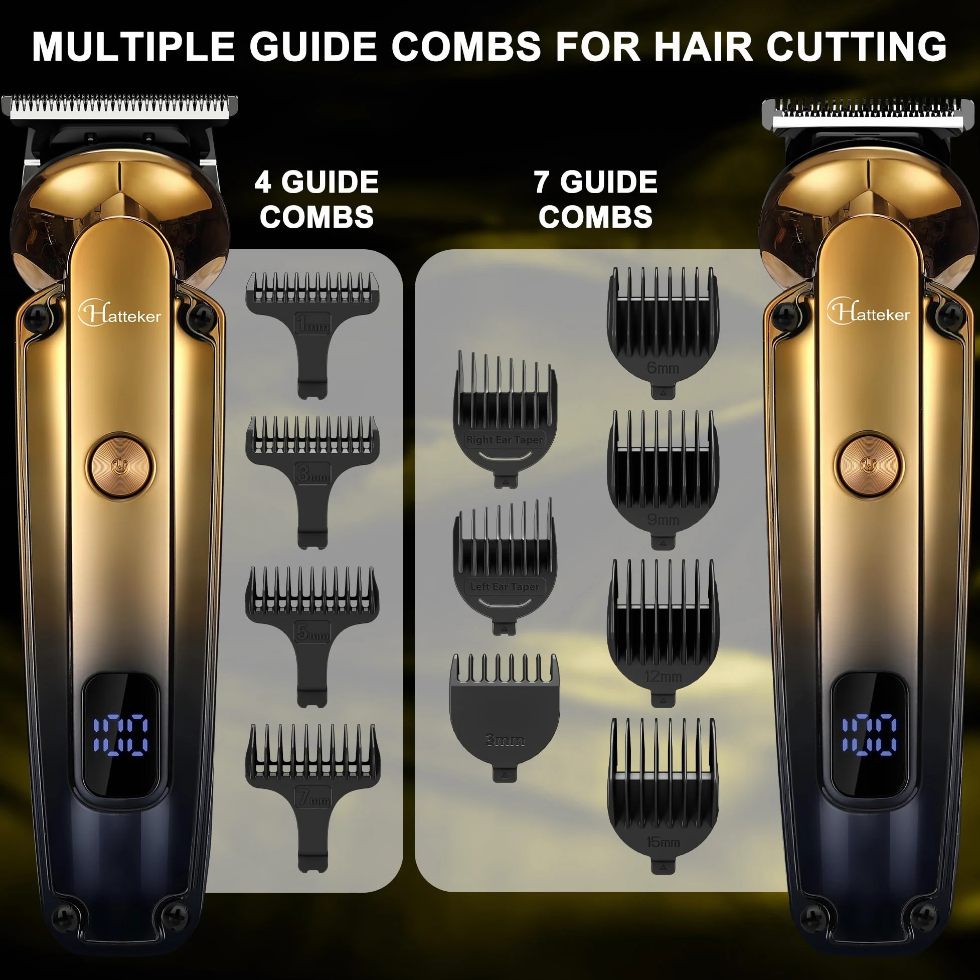 Hatteker Kit Tondeuse à Barbe Professionnel Avec Zero Gap T-Blade Tondeuse Rasoir Électrique Pour Le Nez Oreille Barbe Hommes Body Tondeuse Imperméable à l'eau Sans Fil Beauty Kit 6 en 1