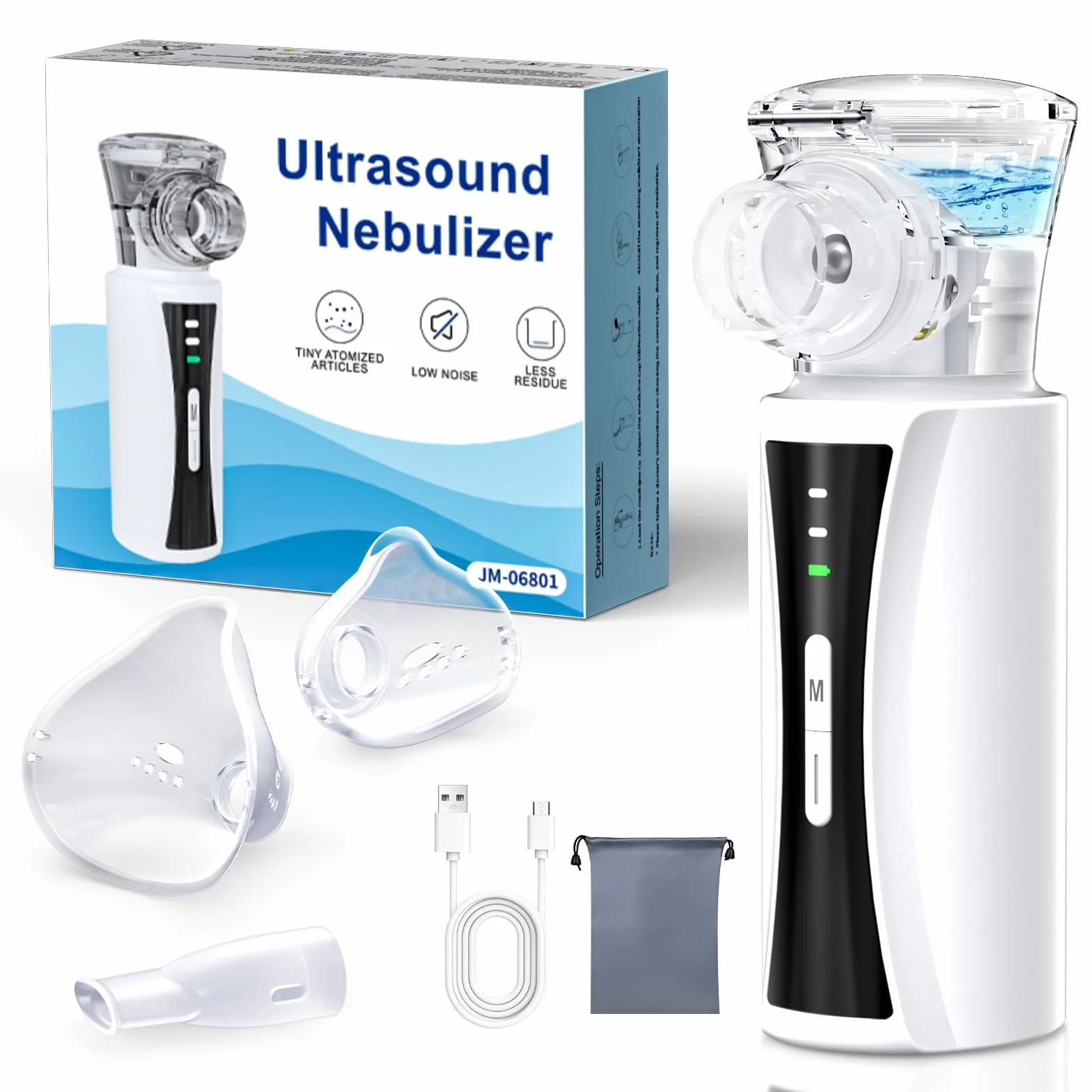 Nebulisateur Portable Silencieux pour Adulte Enfant | Nébuliseur Inhalateur Aérosol Rechargeable par USB avec Embout Buccal et 2 Masques pour Usage Domestique et Voyage