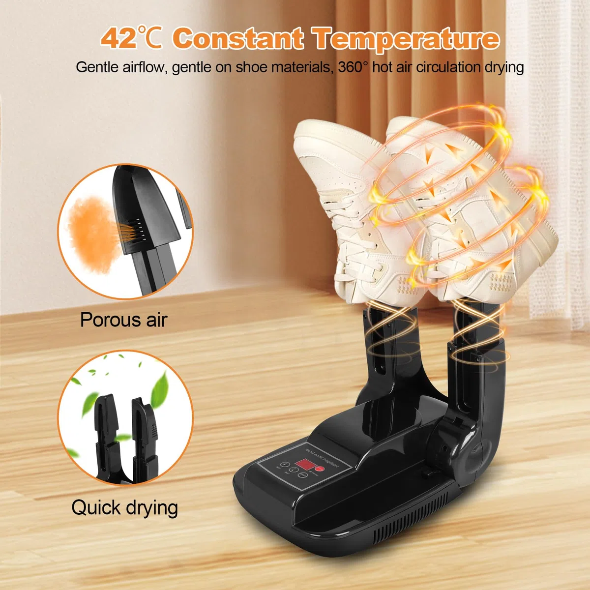 Sèche-Chaussures Électrique avec Minuterie et Support Télescopique, Séchage Rapide 42°C, Élimine Odeurs et Bactéries pour Chaussures, Bottes, Gants, Casques, Idéal Randonnée, Ski et Famille