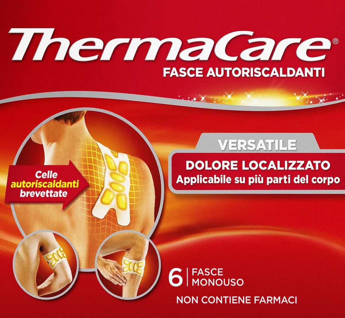ThermaCare Polyvalent Bandes chauffantes à chaleur thérapeutique pour douleur localisée, 8 heures, chaleur constante, 6 bandes jetables