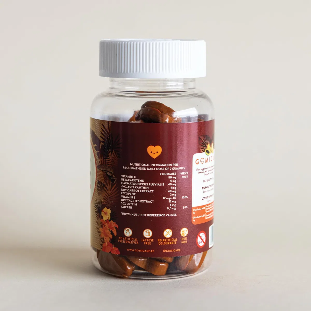 Gummies Solaire Autobronzant au Beta Carotene, Astaxanthine, Luteine, Lycopene et Cuivre – Gummies (Bonbons) Bronzage pour une Peau Dorée et Protegee – 60 unités – Sans Sucre – Sans Gluten