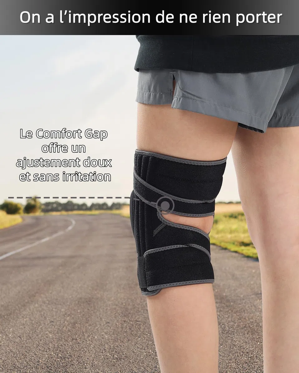ABYON ELITE Genouillère Hommes & Femmes avec sangles antidérapantes réglables 4 niveaux et stabilisateurs latéraux – Attelle de genou pour douleurs, arthrite, LCA, ménisque, genou du coureur