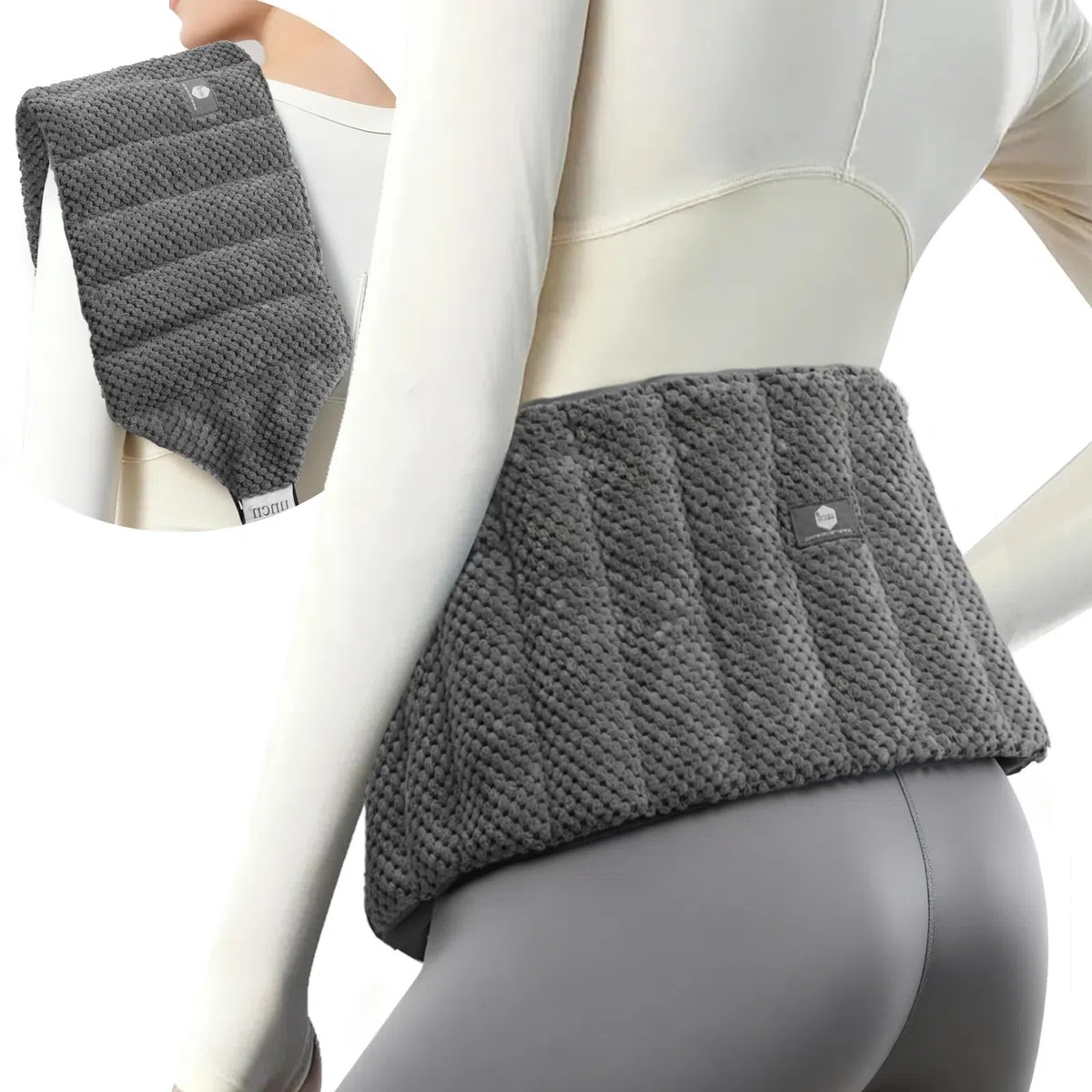 UNCN Coussin Chauffant Dos Micro Ondes 78 x 19cm Bouillotte Micro-onde Avec Bretelles Réglables - Lavande et Plantes Bienfaisantes -Tissu de polar fleece