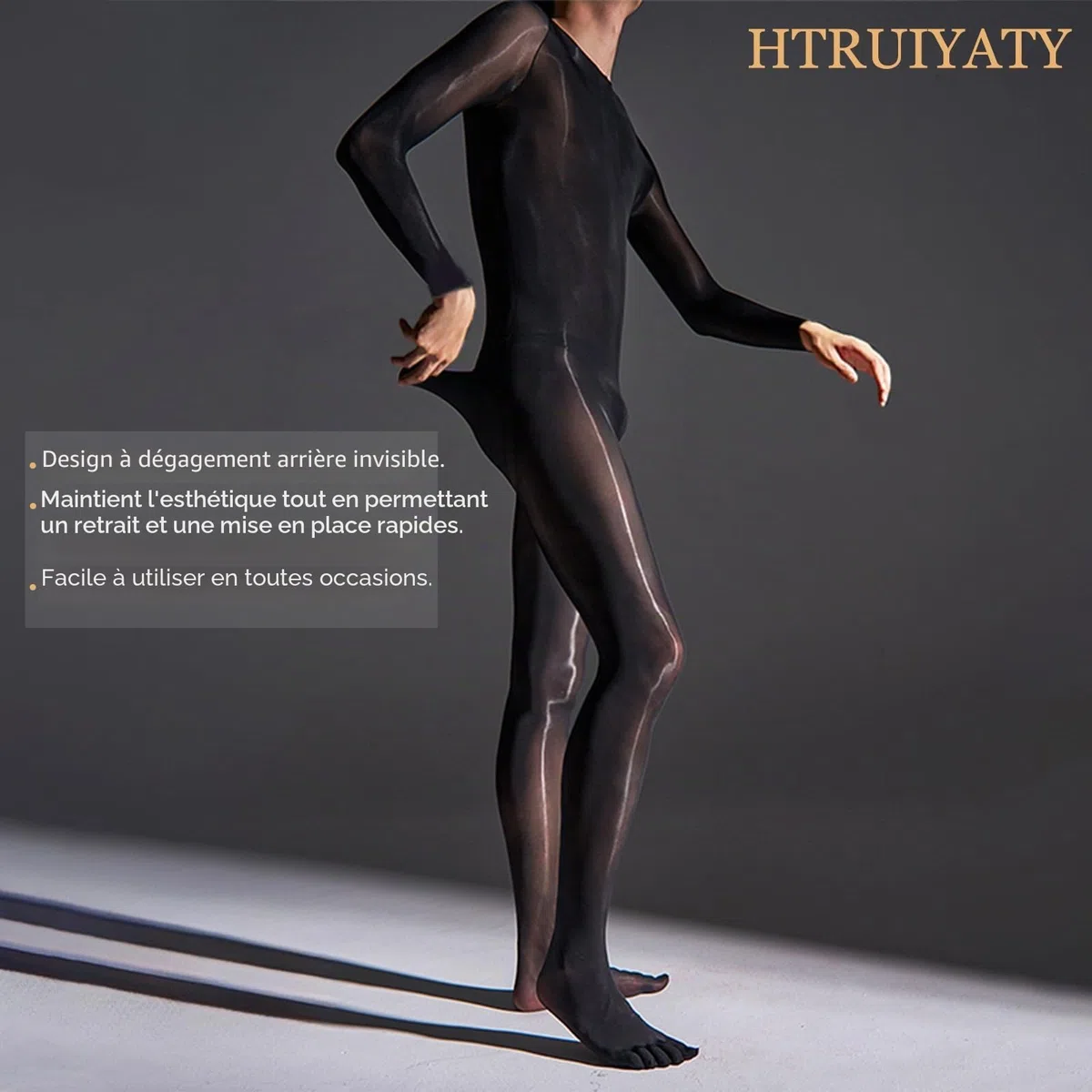 HTRUIYATY Homme Bodystocking Sexy Homme Collant Brillant Huileux Bodystocking Manches Longues Catsuit Nylon Bodysuit Ouvert