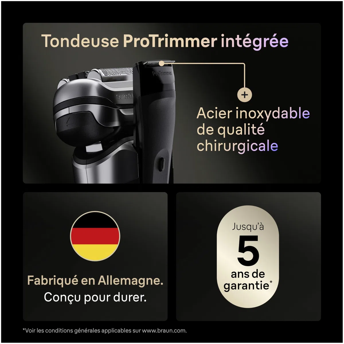 Braun Rasoir Electrique Homme Series 9+ Pro 9677CCE Argent | Etanche, Batterie Rechargeable, Lames de Précision Ultra-Fines, Tondeuse ProTrimmer, Kit avec Station de Nettoyage, Etui
