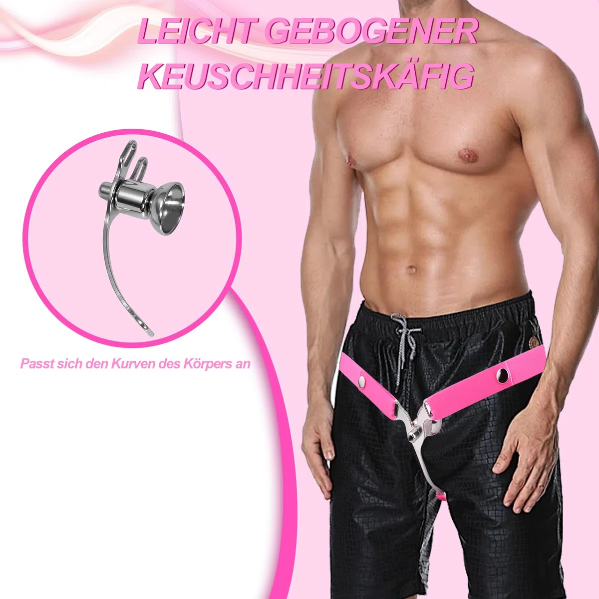 Cage de chasteté hommes avec anti-chute Chastity Belt Sissy Fake femme cage à pénis pliage inversé Cock Cage Clip Homme Grand jouet sexuel SM pour les hommes (3234+Belt,Pink)
