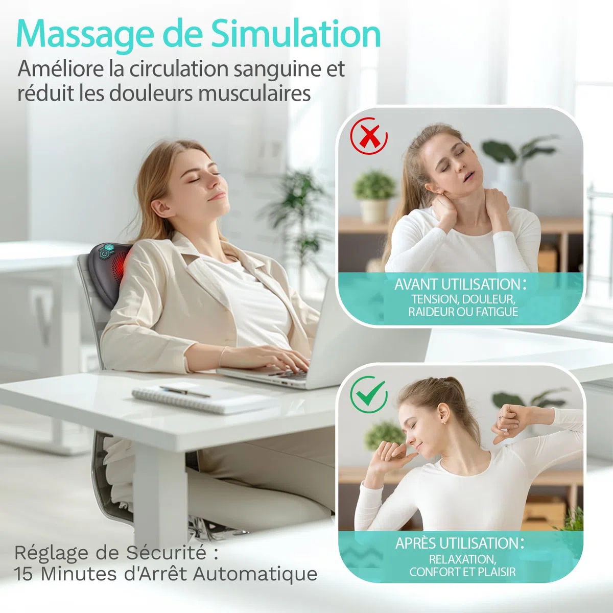 TAKRINK Coussin de Massage Shiatsu 8 Nœuds 3 Vitesses Réglables Rotation Bidirectionnelle Appareil de Massage pour Cou et Cervical Idéal Cadeau Anniversaire Homme Femme