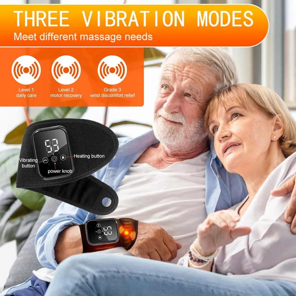Masseur de Poignet Sans Fil avec Chaleur Vibration, Appareil de Massage pour Poignet Rechargeable, 3 Niveaux de Chaleur et 3 Modes Vibration, pour Relaxation Poignets et Main